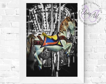 Vintage Carousel amusement park ride fine art photography printable wall art decor poster instant download JPG