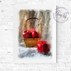 Red Apples Basket digital art printable wall decor poster instant download JPG
