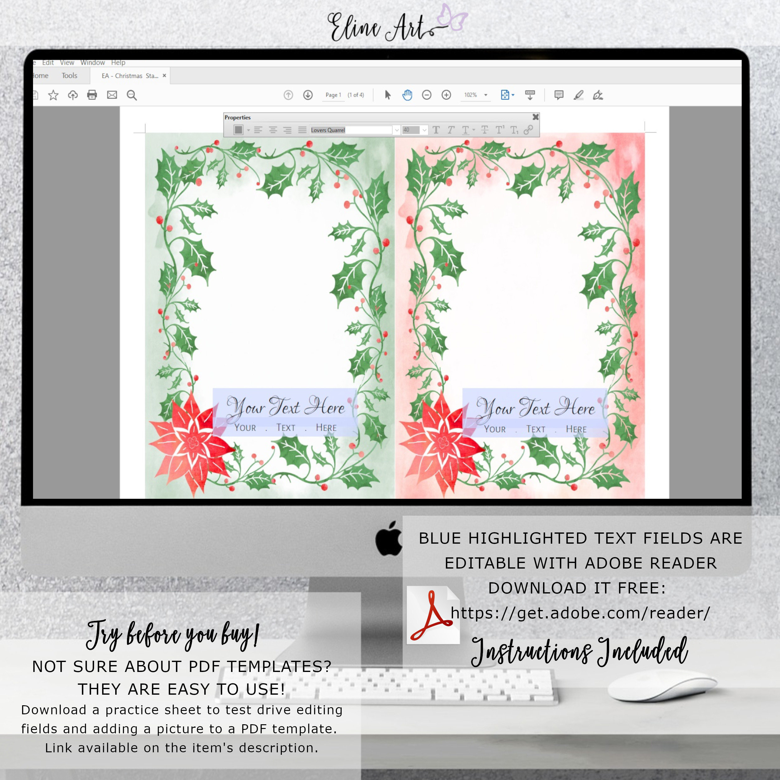 Rustic Watercolor Christmas Instant Download Printable Self Editable ...