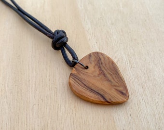 PLEKTRUM CHAIN handmade from olive wood with leather cord, engraving possible