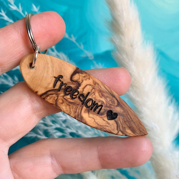 Surfboard keychain, with laser engraving, lovingly handcrafted from wood