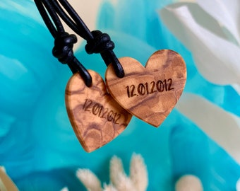 Heart keychain, with name laser engraving, lovingly handcrafted from olive wood