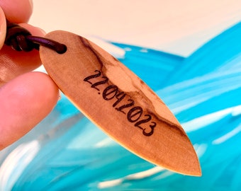 Surfboard keychain, with laser engraving, lovingly handcrafted from wood