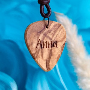 PLEKTRUM CHAIN handmade from olive wood with leather cord and LASER engraving