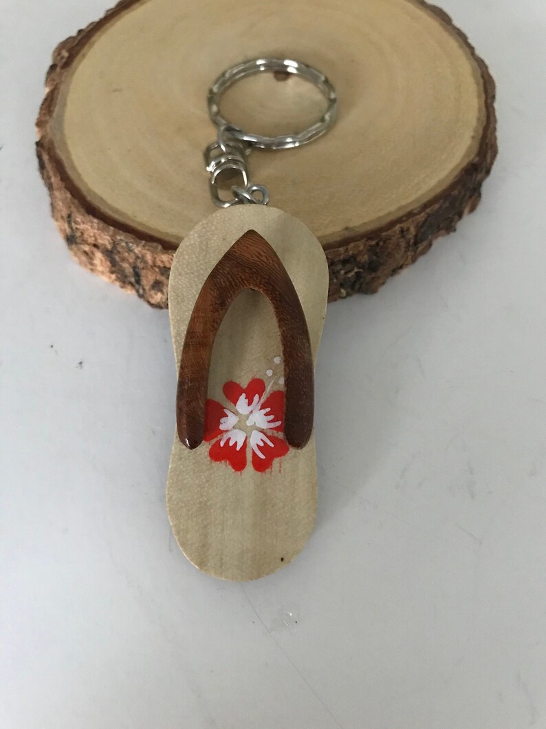 Hawaii Wooden Slipper Keychain Charm Ornament