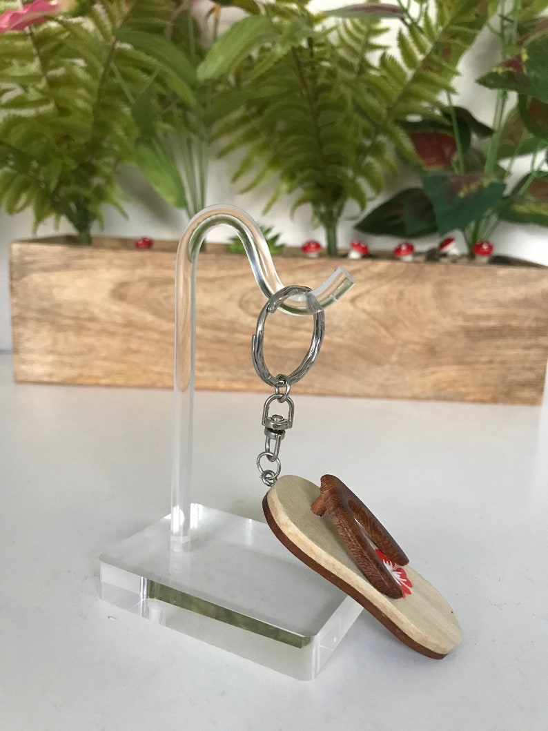 Hawaii Wooden Slipper Keychain Charm Ornament