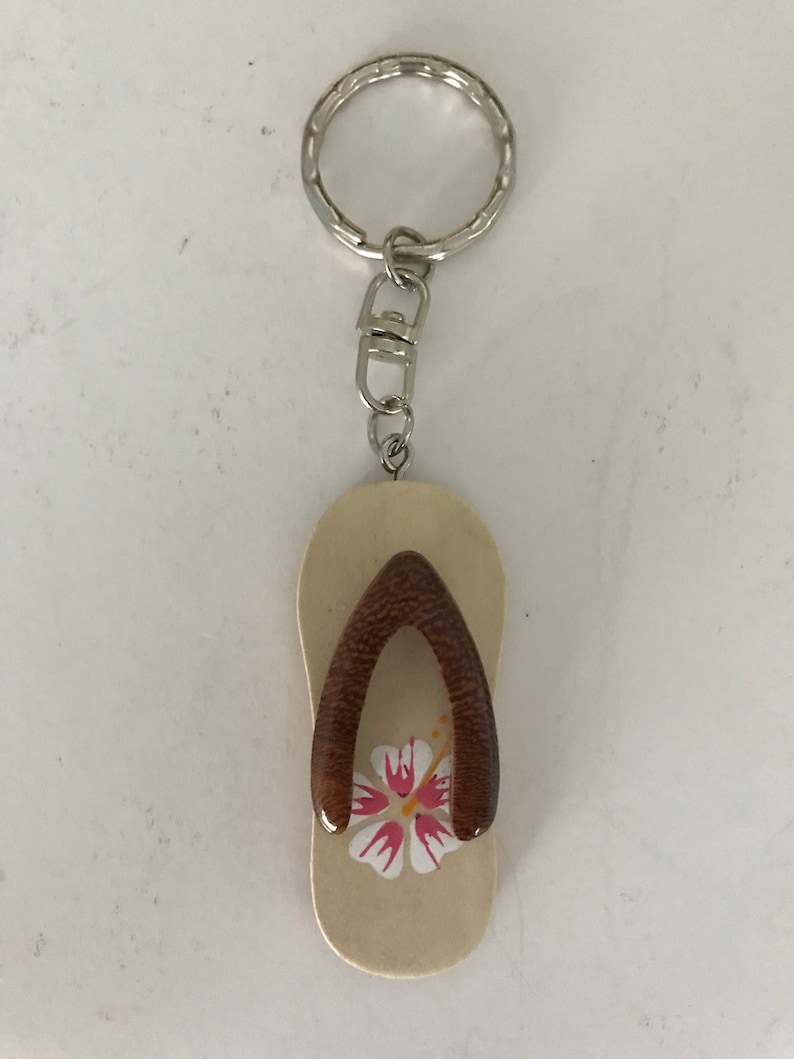 Hawaii Wooden Slipper Keychain Charm Ornament