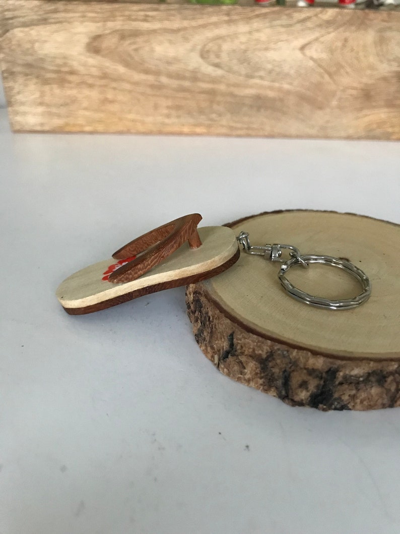 Hawaii Wooden Slipper Keychain Charm Ornament