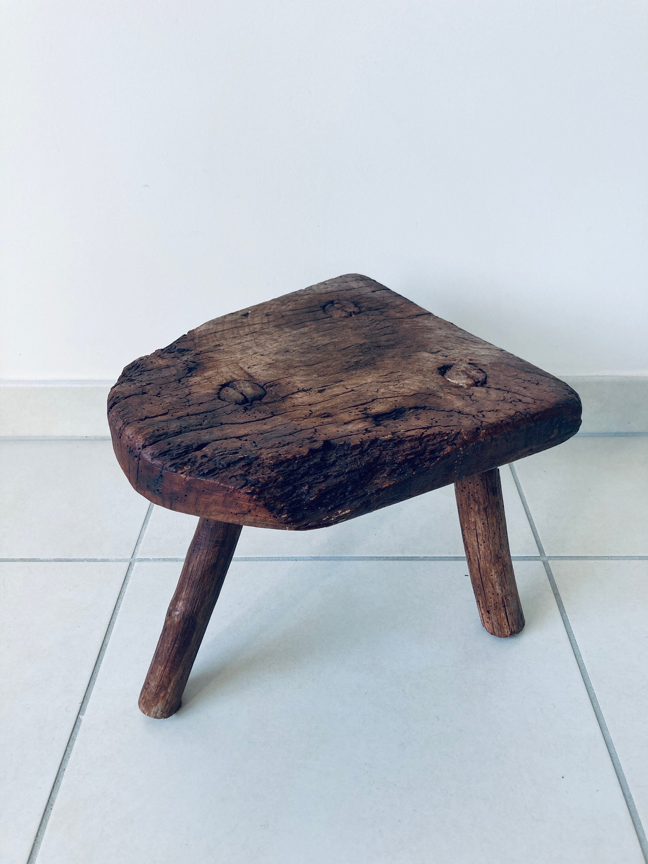 Français Tabouret de Traite Rustique en Bois, Fait à La Main, Antique, Support Plantes, Table d'appo