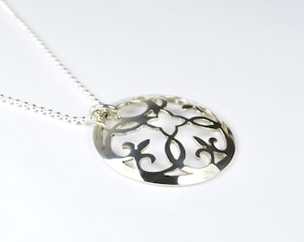XL ORNAMENT 925 silver pendant lilies 3 cm Statememt pendant optional with chain