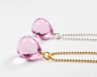 Pendant XL PINK QUARTZ drops real silver gold-plated on request, optionally with chain, SilberGlück chain pendant pink hydro morganite