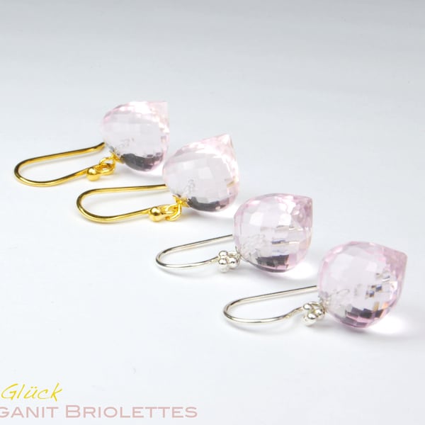 Morganit Quarz Teardrop Tropfen Briolettes Ohrringe 925 Silber Sterlingsilber auf Wunsch vergoldet Ohrhaken SilberGlück rosa pink aquamarine