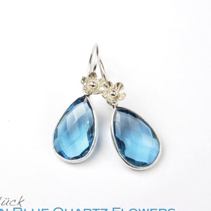 Earrings LONDON BLUE QUARTZ set real 925 silver earrings flower image 1