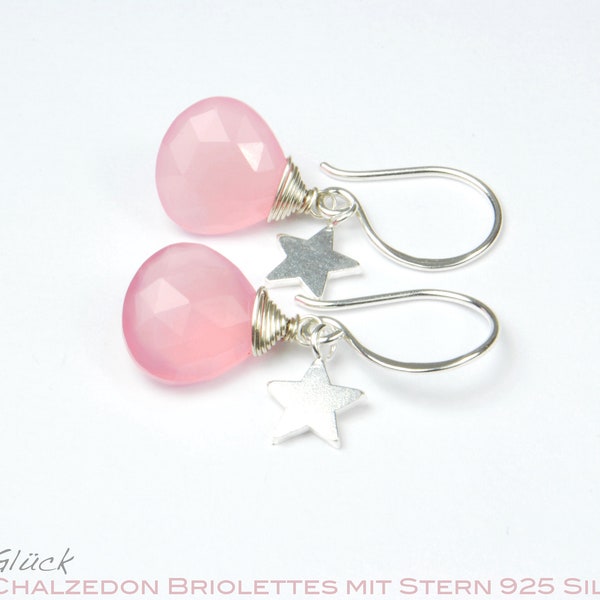 PINK CHALZEDON Briolettes 925 Silver Star Earrings Earwires