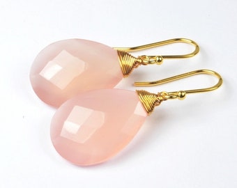 Boucles d'oreilles XL STATEMENT rose CHALCEDON argent véritable plaqué or boucles d'oreilles boucles d'oreilles rose