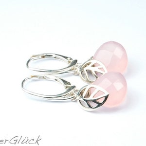 Ohrhänger CHALZEDON ZART ROSA Briolettes 11mm mit Blättchen Klappcreolen Blatt