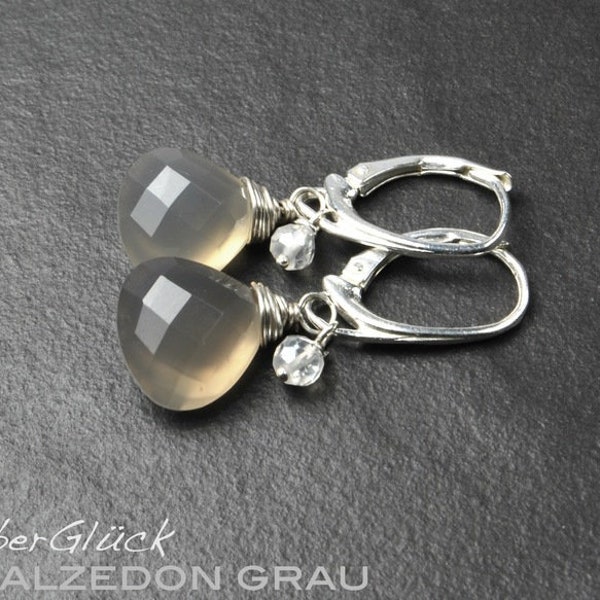 Earrings CHALZEDON GRAY Briolettes 925 Silver grey earrings briolettes
