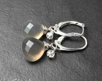 Boucles d'oreilles GRIS CHALZEDON briolettes argent 925 boucles d'oreilles gris brisures