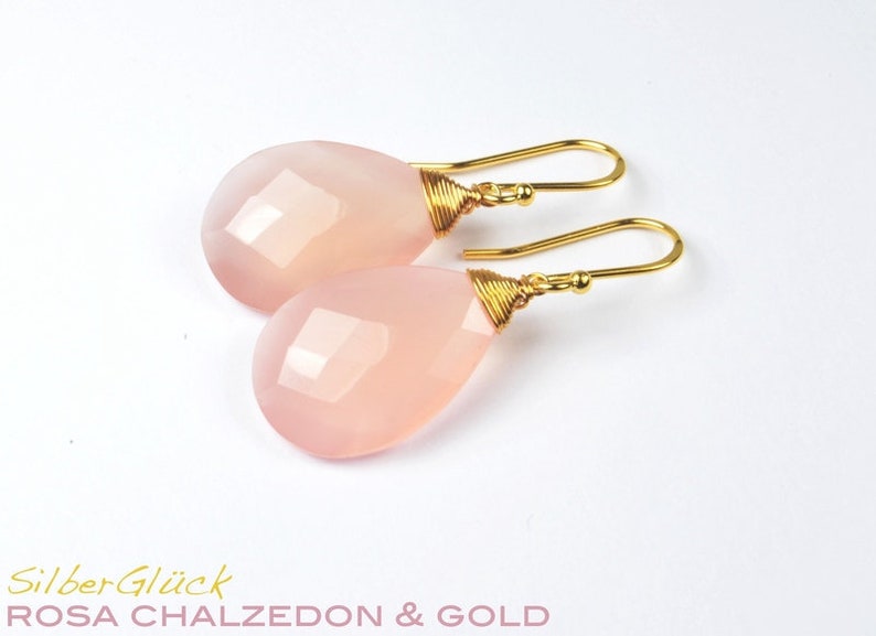 Ohrhänger XL STATEMENT rosa CHALCEDON echt Silber vergoldet Ohrringe Ohrhänger rose Bild 1