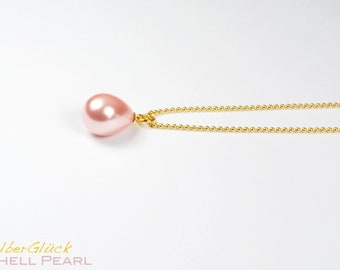 Pendentif PINK PEARLS DROP perles de coquillage argent véritable plaqué or, en option avec chaîne bijoux de mariée mariée mariage argent bonheur