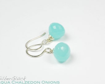 Earrings Aqua Chalcedony Onions with turquoise apatite roundel 925 silver