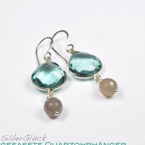 Earrings AQUA QUARTZ real 925 silver drop shape turquoise green gray agate ball earrings earrings image 4