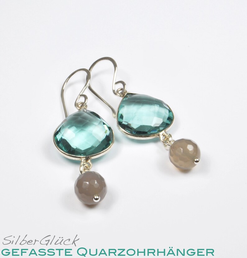 Earrings AQUA QUARTZ real 925 silver drop shape turquoise green gray agate ball earrings earrings image 4