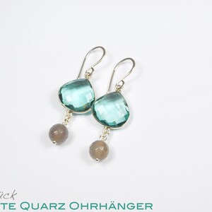 Earrings AQUA QUARTZ real 925 silver drop shape turquoise green gray agate ball earrings earrings image 2