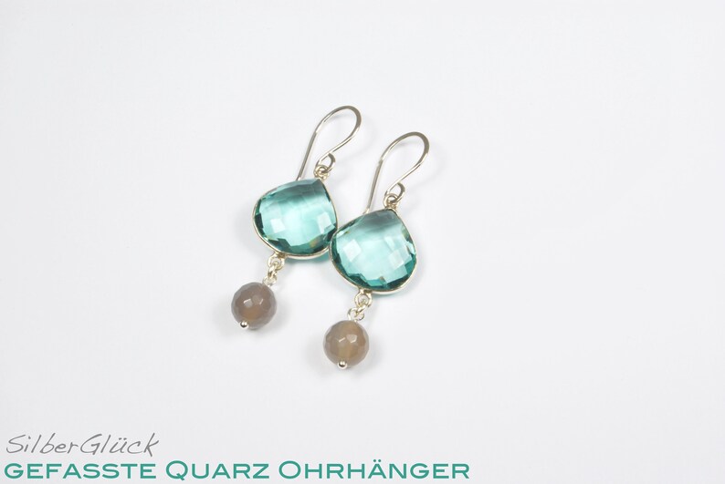 Earrings AQUA QUARTZ real 925 silver drop shape turquoise green gray agate ball earrings earrings image 2