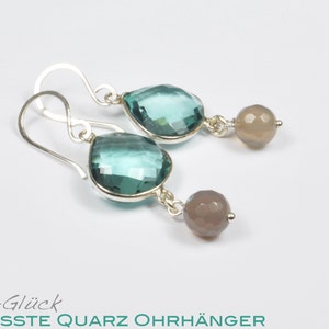 Earrings AQUA QUARTZ real 925 silver drop shape turquoise green gray agate ball earrings earrings image 3