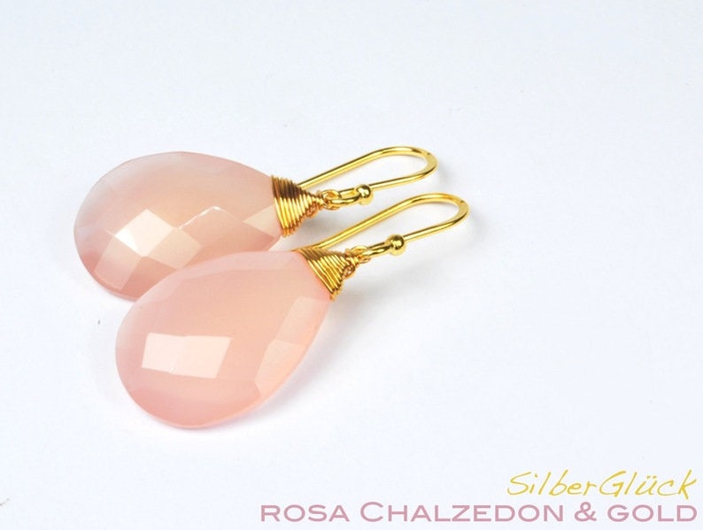 Ohrhänger XL STATEMENT rosa CHALCEDON echt Silber vergoldet Ohrringe Ohrhänger rose Bild 2