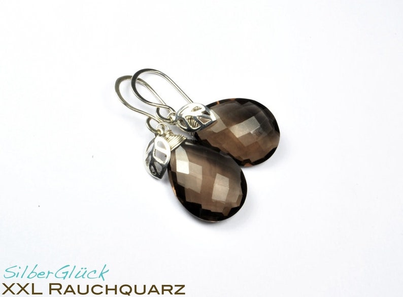 Boucles d'oreilles XL FUMÉE QUARTZ Poire Briolettes grandes boucles d'oreilles argent 925 image 2