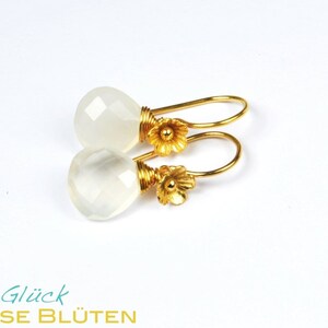 Ohrhänger WEISS CHALZEDON 925 Silber vergoldet Blüte Blume Ohrringe Ohrhaken Briolettes Braut Brautschmuck creme Bild 2