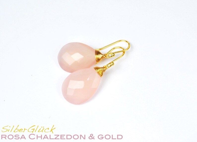 Ohrhänger XL STATEMENT rosa CHALCEDON echt Silber vergoldet Ohrringe Ohrhänger rose Bild 3