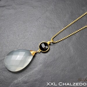 XXL Chalzedon 33mm Briolette weiß 925 Silber vergoldet mit Prasiolith gefasst vermeil, optional mit Kugelkette Kette Bild 4