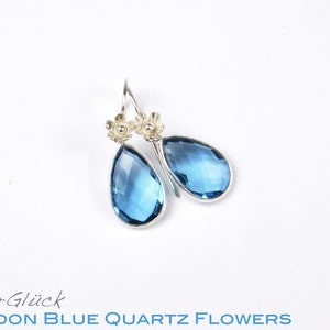 Earrings LONDON BLUE QUARTZ set real 925 silver earrings flower image 2