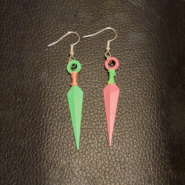 Neon Green and Pink Kunai Earrings