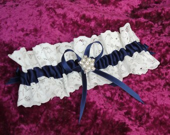 Strumpfband mit blauen Schleifen Glitzer blau, Strumpfband ivory Brautgeschenk blau Prinzessin, JGA Hochzeit Geschenk Braut Party