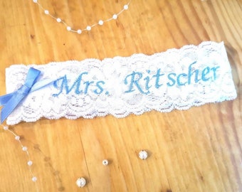 Etwas blaues Zartes Spitzen Strumpfband blau personalisiert Boho, Strumpfband Hochzeit Vintage, Strumpfband blau Brautgeschenk Brautparty