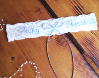 Zartes Spitzen Strumpfband personalisiert GeschenkBraut, Strumpfband Hochzeit Vintage, Strumpfband blau Brautgeschenk Brautparty