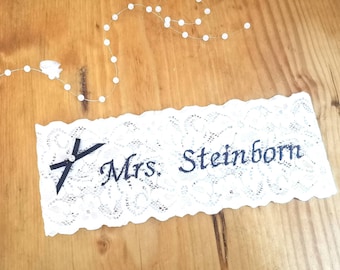 Strumpfband Initialen Namen Hochzeit Vintage, Strumpfband Brautkleid Brautgeschenk JGA, Geschenk personalisiert, Braut Party JGA, Braut Deko