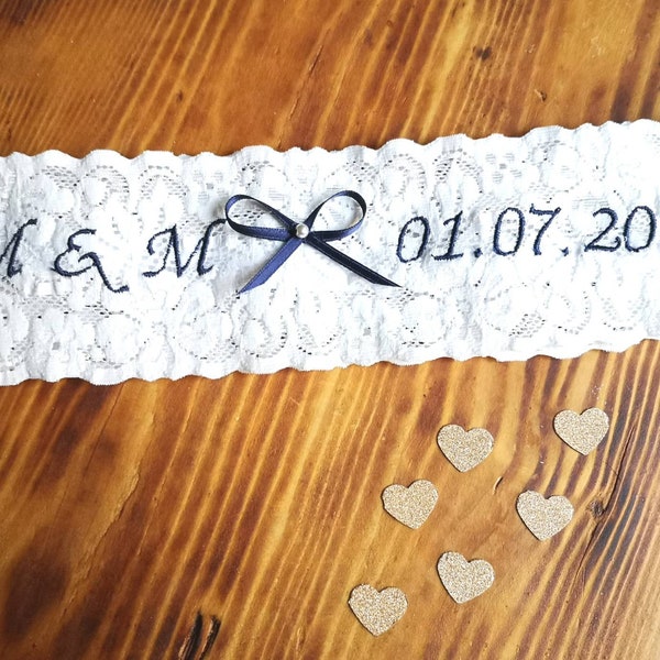 Dein Strumpfband mit Hochzeitsdatum und Initialen, Brautgeschenk Hochzeit Vintage Strumpfband Versteigern, Strumpfband Braut Hochzeit Motto,