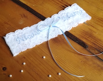 Anti-rutsch Braut Strumpfband in weiß oder dunkelblau, Strumpfband mit Schleife, Strumpfband mit Initialen und blauer Schleife Braut Party