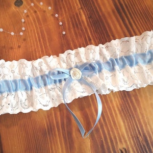 Braut Strumpfband aus Spitze, Strumpfband mit blauen Schleifen für die Hochzeit Boho, Brautgeschenk JGA Hochzeit Bild 8