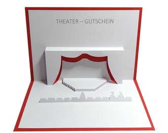 Pop-Up Karte Theaterbühne – 3D Geburtstagskarte, 15x15 Cm, Gold, Mit Umschlag, Handgefertigt