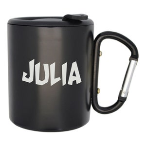 Stainless steel cup black with lid with chain engraved fools carabiner cup engraving 0.25l gift for men women carnival carnival carnival
