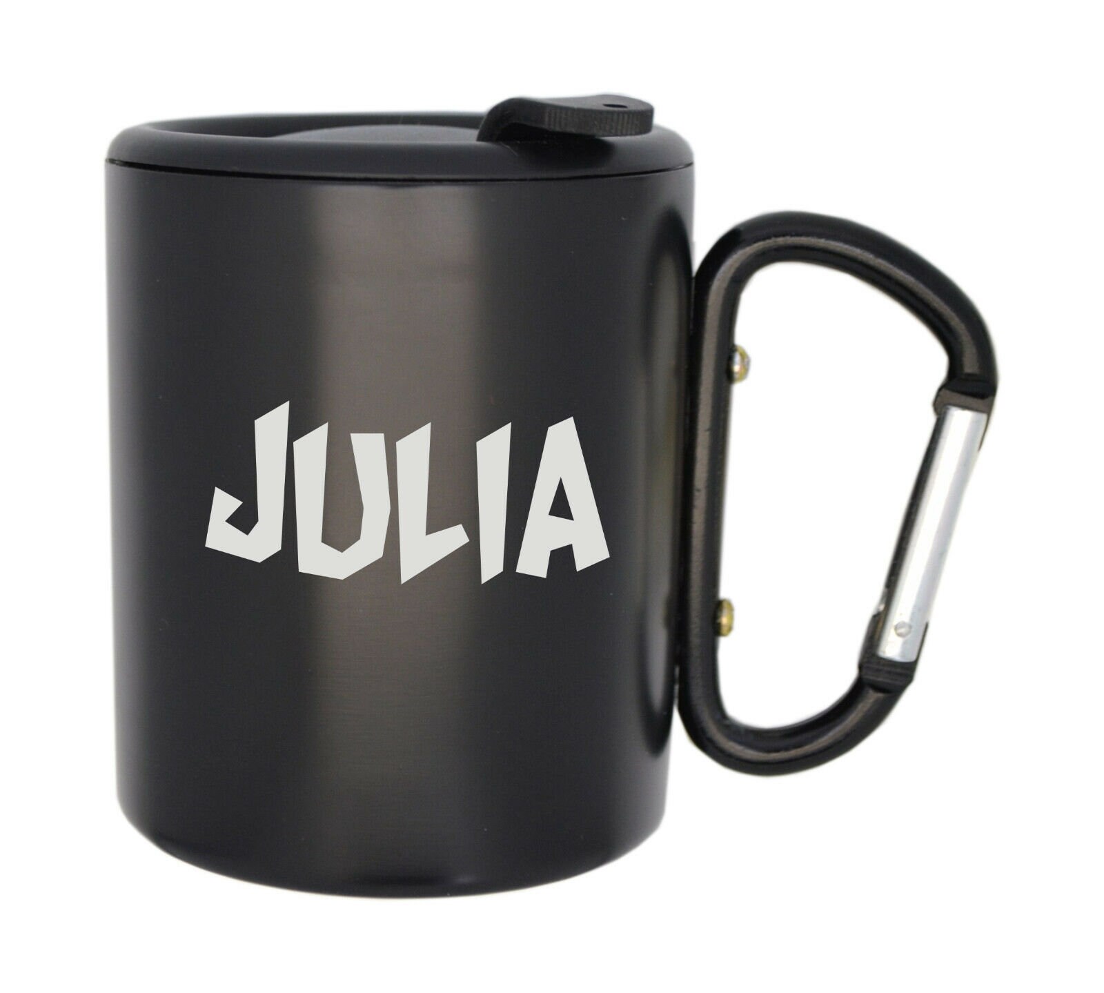 Stainless Steel Mug Black With Lid and Chain Engraved Fools Carabiner Mug Engraving 0.25l Gift for Men Women Fasnet Karnelval Fasching
