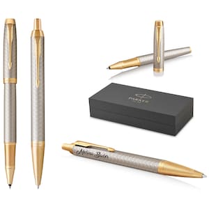 PARKER® IM Premium Schreibset Tintenroller und Kugelschreiber Warm Grey G.C. mit Gravur, graviert Geburtstag personalisiert
