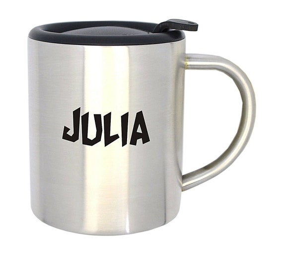 Edelstahlbecher silber mit Deckel m. Kette graviert Narren Isolierbecher Gravur 0,25l Geschenk für Männer Frauen Fasnet Karnelval Fasching