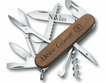 Victorinox Schweizer Taschenmesser Huntsman Wood Gravur Geschenk für Männer Frauen zum Geburtstag personalisiert 13 Funktionen 1.3711.63